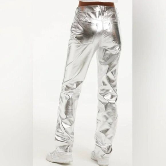 New Good American Good Icon SILVER Metallic Faux Leather Pants size 6/28 - Picture 3 of 16